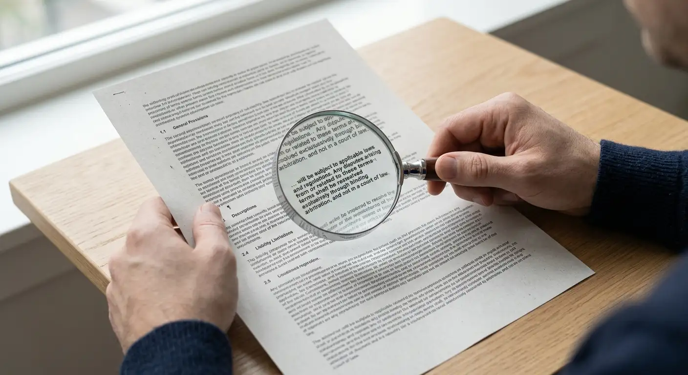 Čtení podmínek bonusové nabídky s lupou nad drobným textem