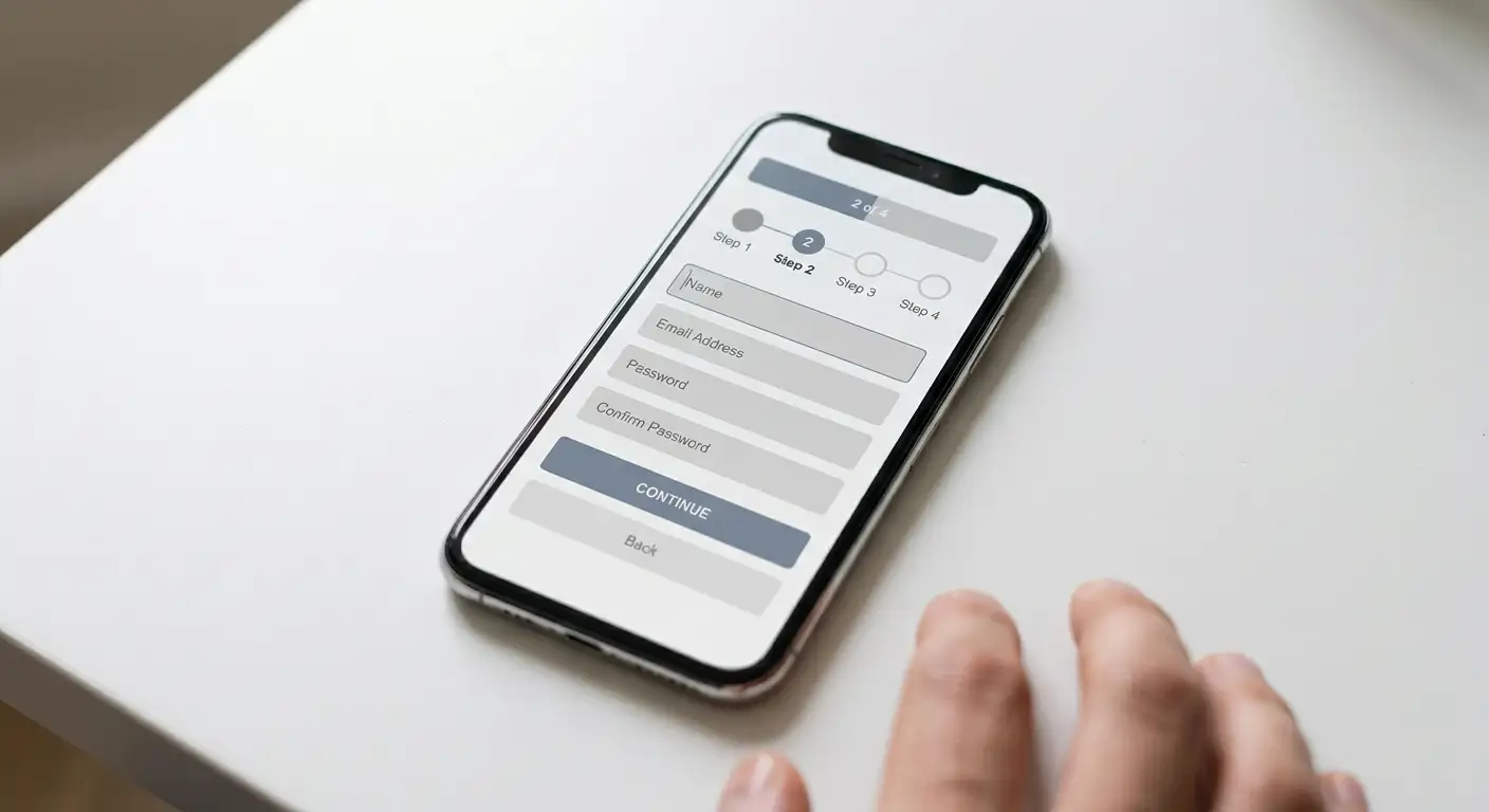 Mobilní telefon s registračním formulářem sázkové kanceláře