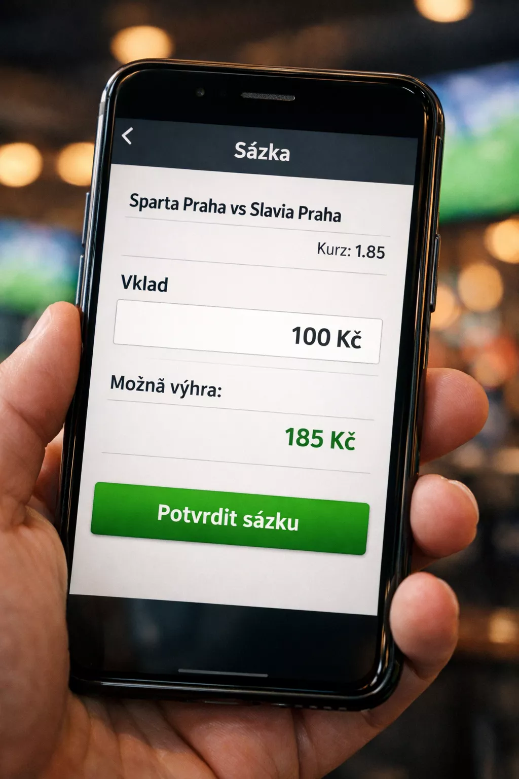 Ukázka sázkového tiketu s první sázkou na fotbalový zápas